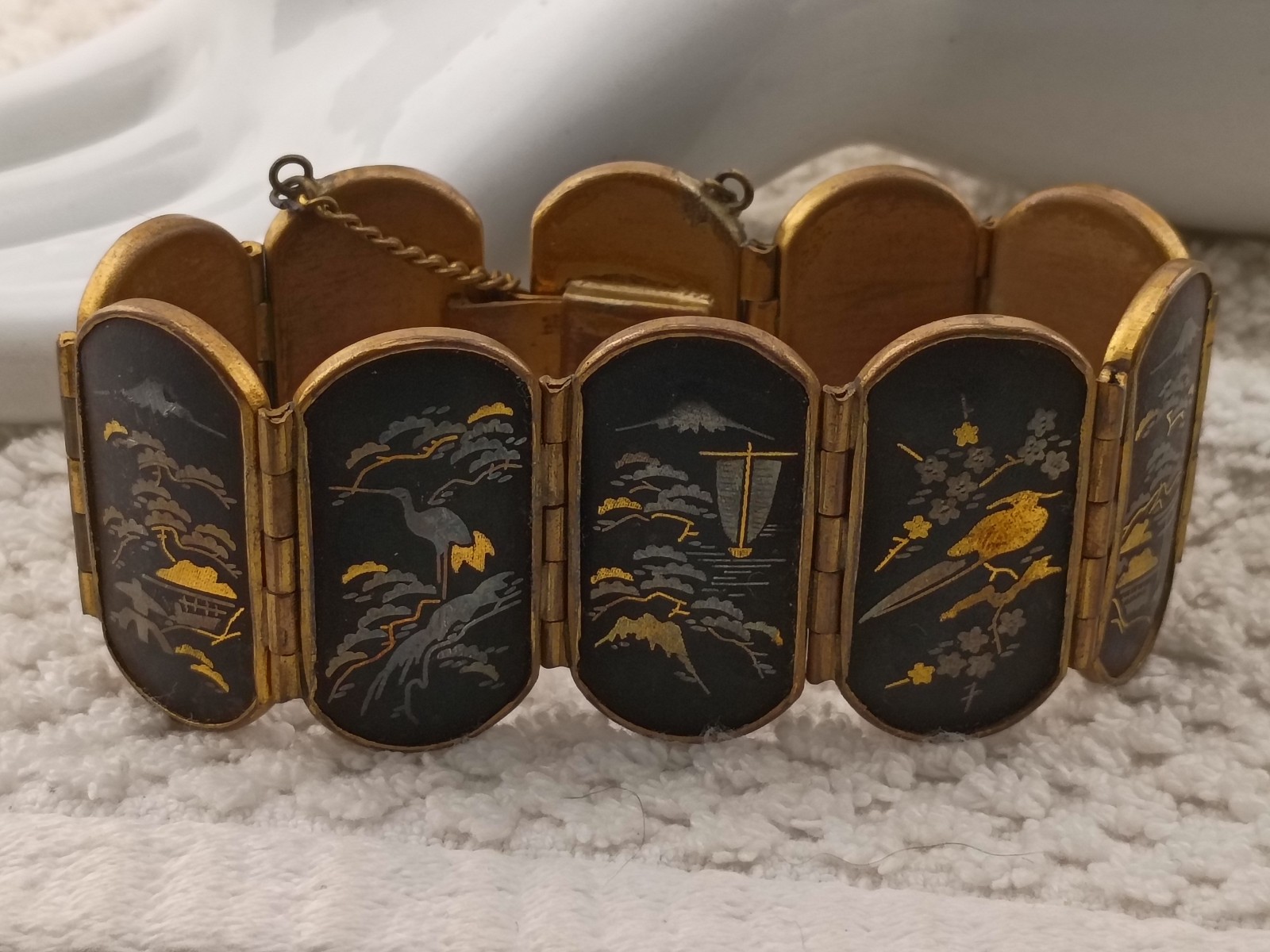 Vintage Showa Period Damascene Panel Bracelet
