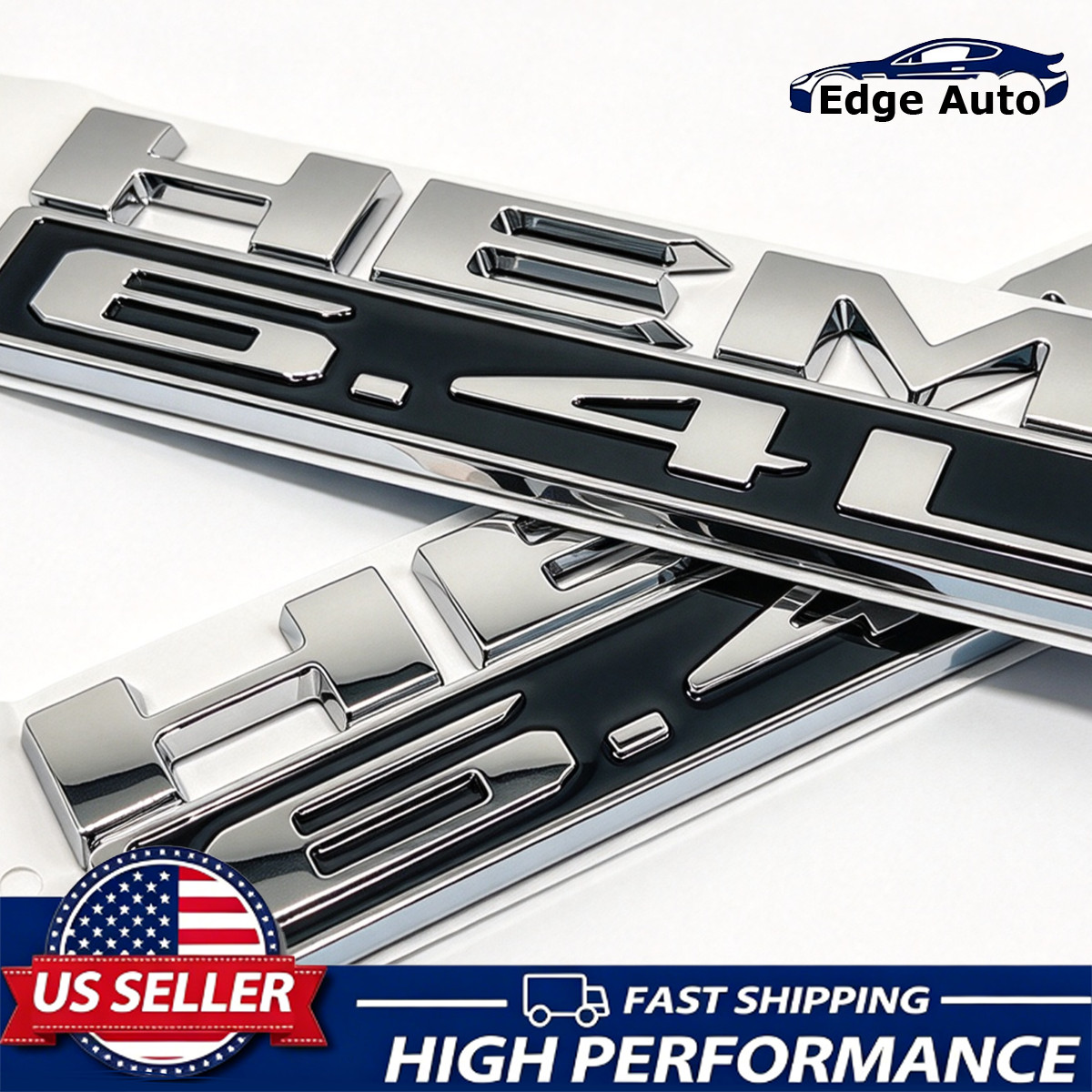 2Pcs Chrome Fender 6.4 Liter Badge For 2019-2024 RAM 2500 3500 6.4L Hemi Emblem