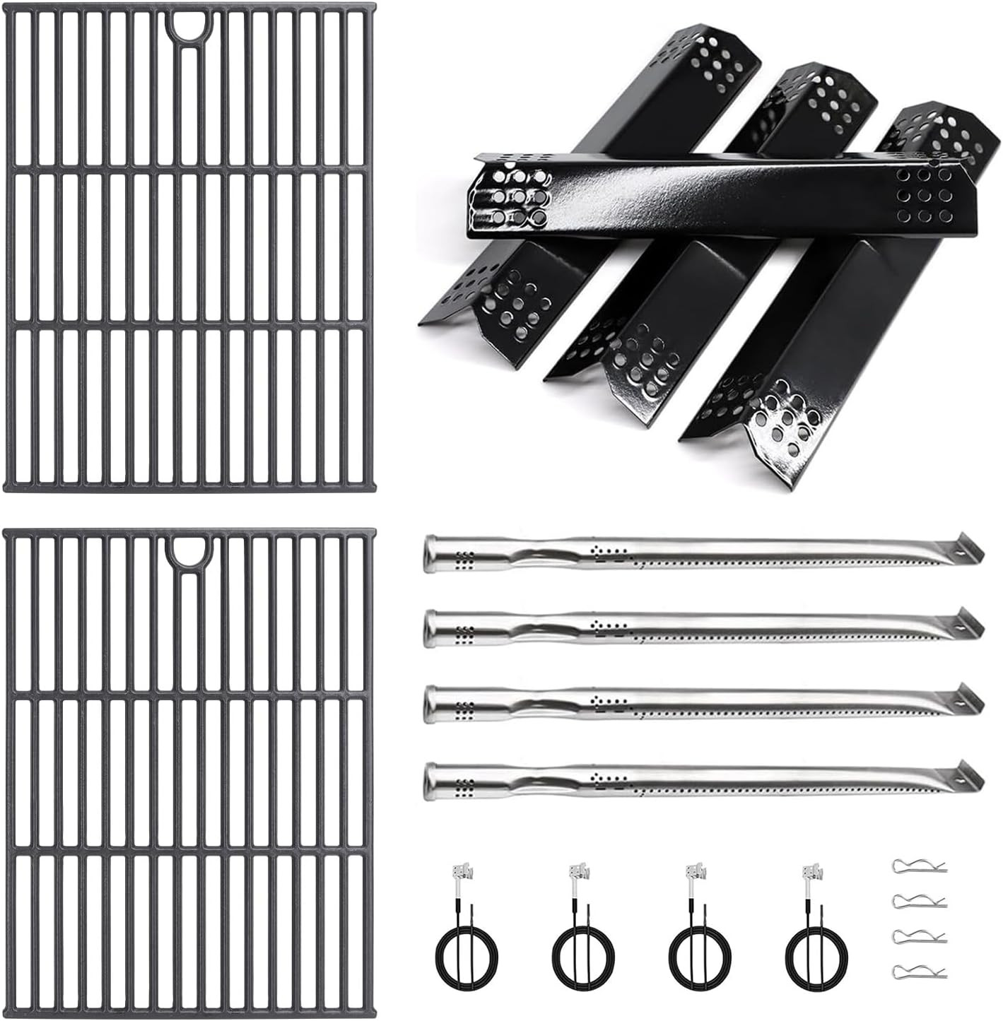 Grill Parts Kit, 2-Pack Cooking Grates, 4-Pack Heat Plates, 4-Pack Burners and I