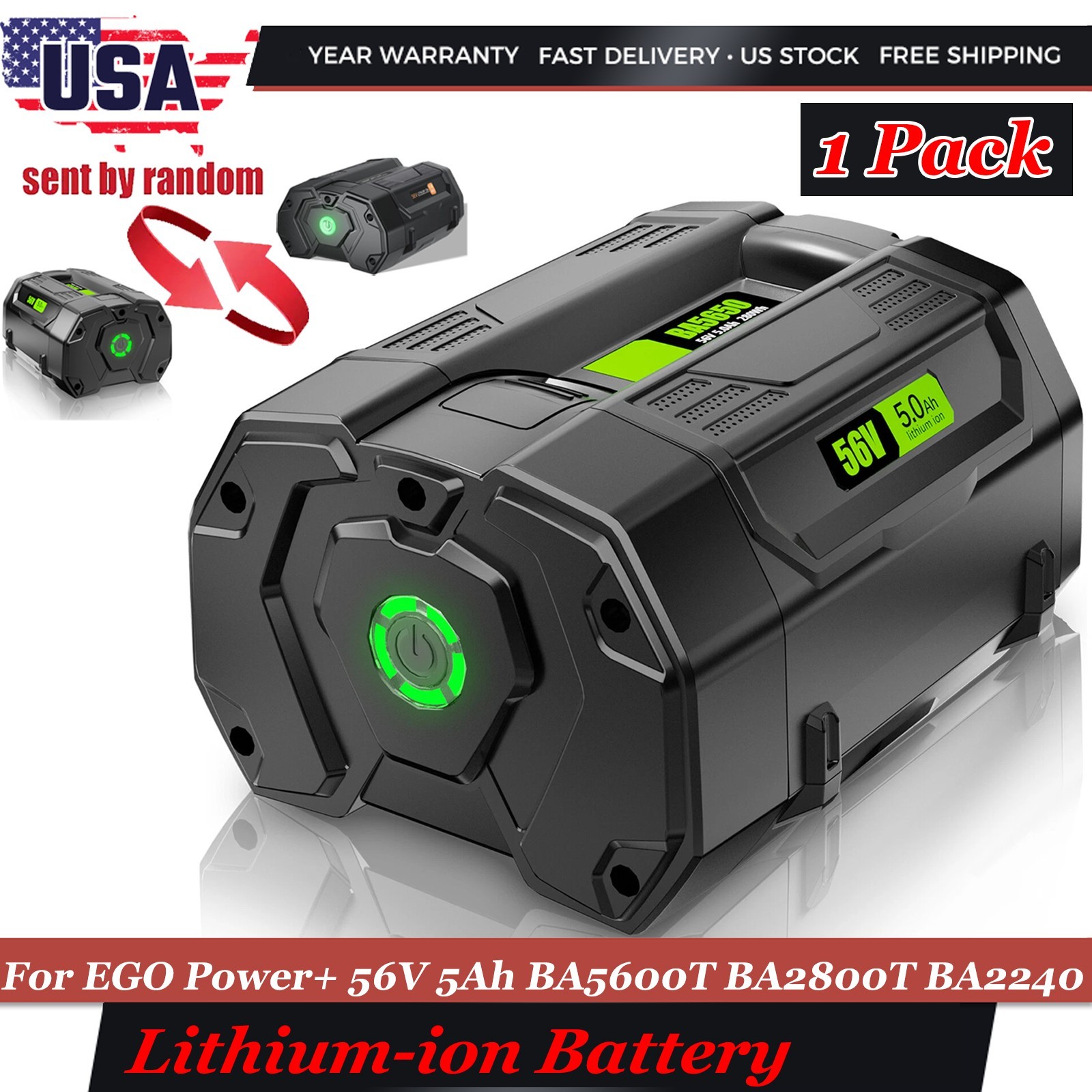 1x 56Volt Battery For EGO 56V 5.0Ah  Lithium-ion BA1400T BA2800 BA4200T BA5600T