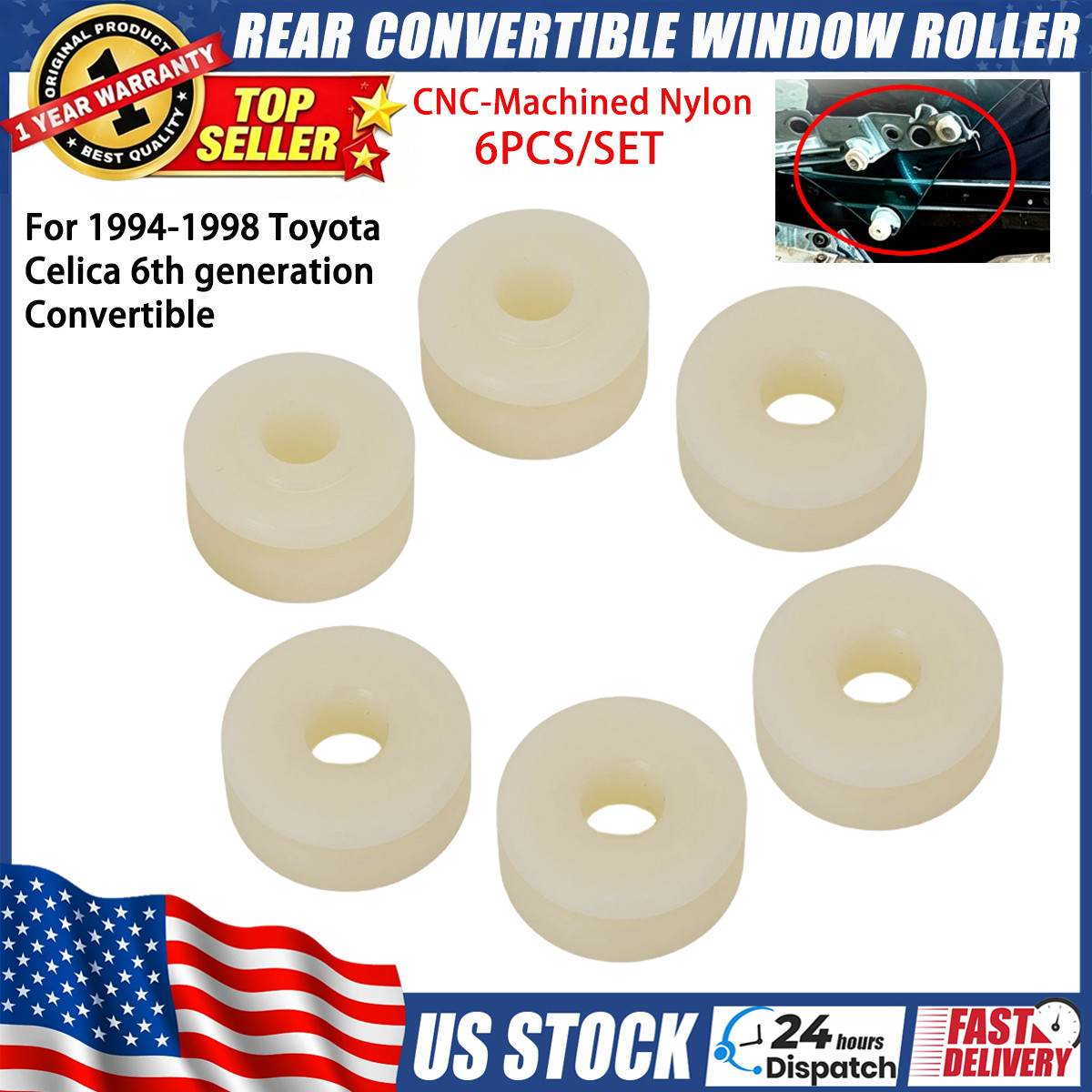Rear Convertible Window Roller Guide Kit For 1994-1998 Toyota Celica Convertible