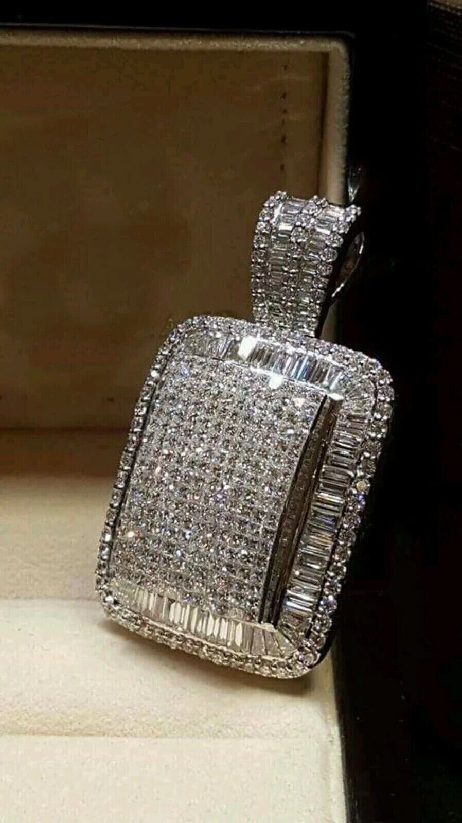 2Ct Lab Created Diamond Round Dog Tag Pendant 14K White Gold Plated Silver Chain