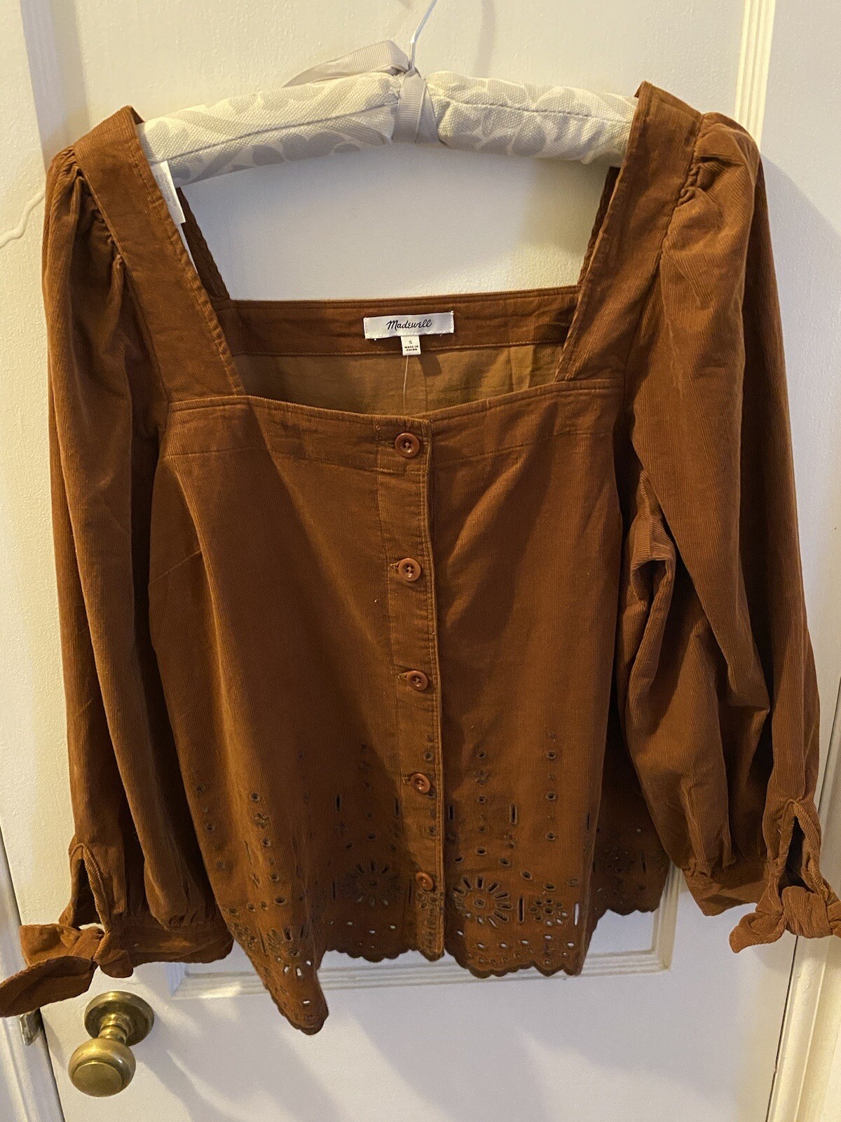 Madewell Shirt S Corduroy Boho Balloon Sleeve Dark Academia NWT