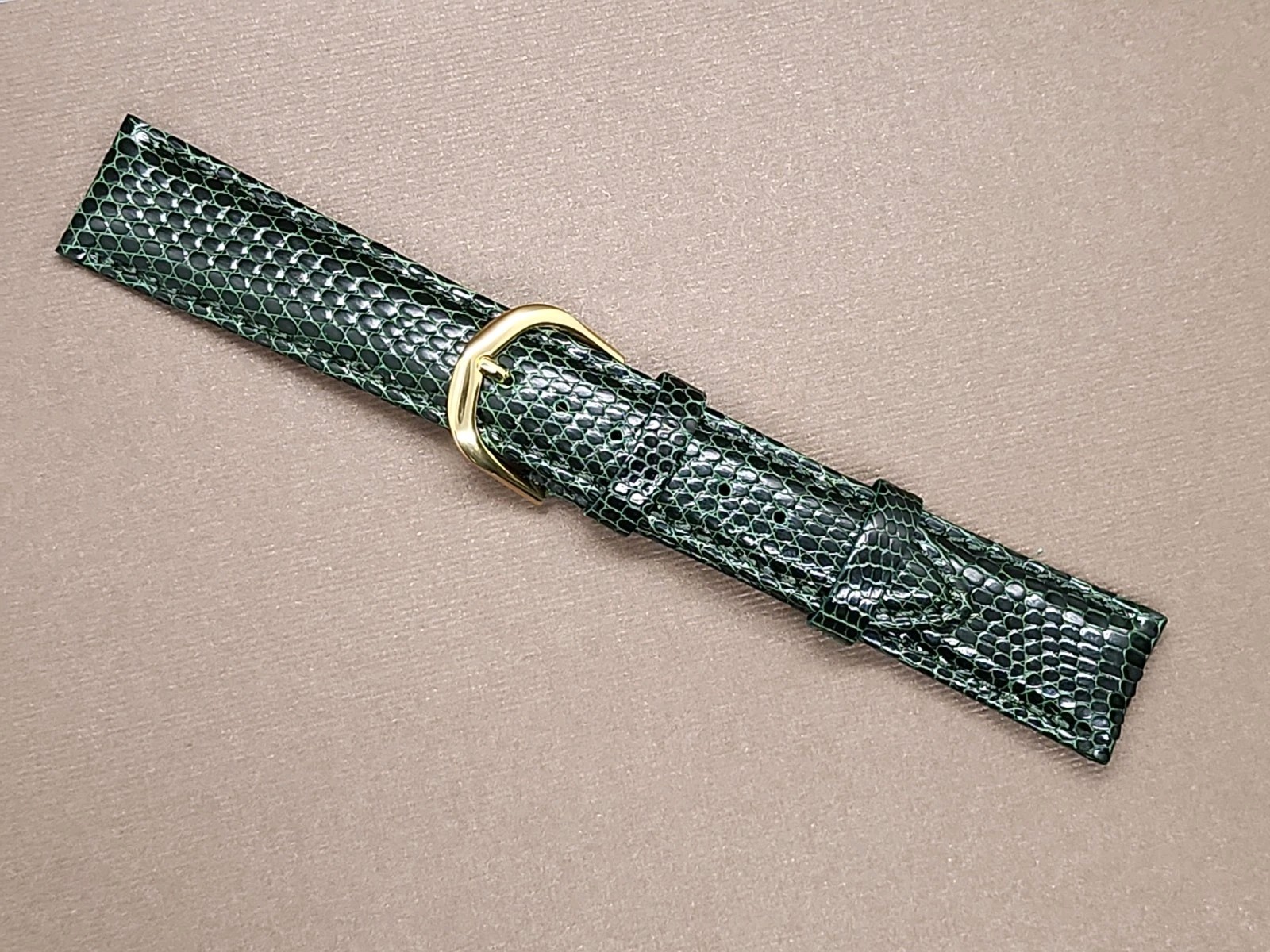 Vintage NOS 18mm Dark Green Padded & Stitched Genuine Lizard Watch Band 
