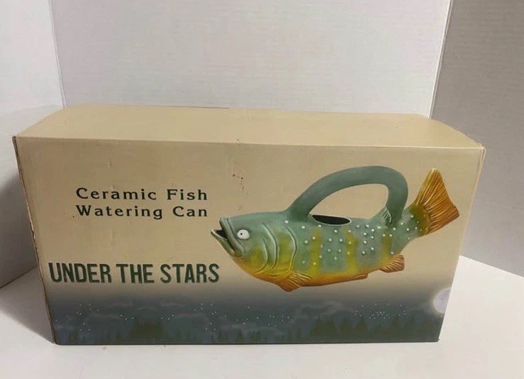 Vintage Crackle Barrel Turquoise Fish Watering Can Pitcher w/ Box RARE Vintage Crackle Barrel Turquoise Fish Watering Can Pitcher w/ Box RARE
