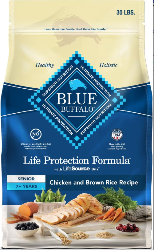 Blue Buffalo Life Formula Senior Chicken & Brown Rice Recipe Dry Dog Food, 30 lb