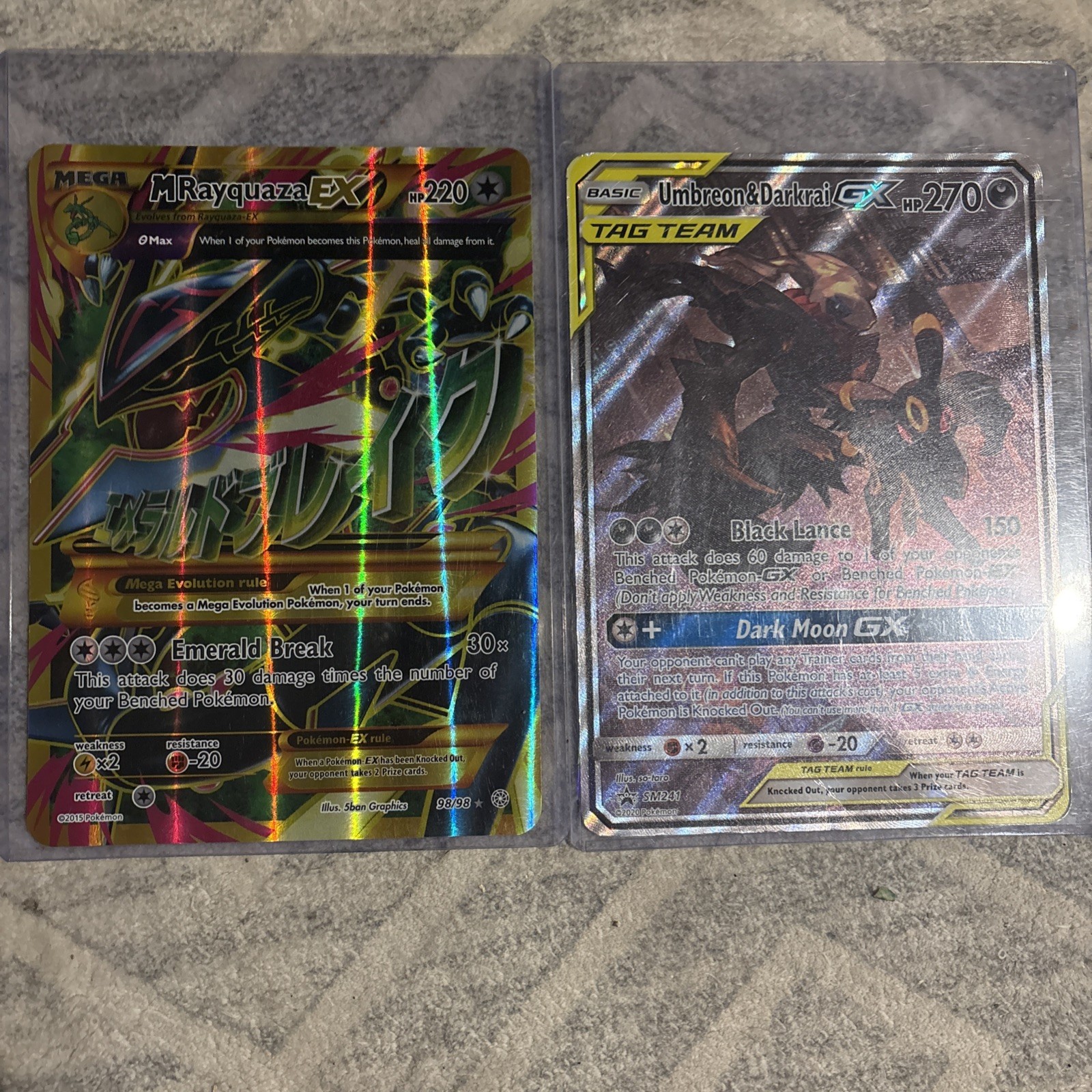 Lot Of Two Pokémon Tcg Cards MRayquaza EX And Umbreon And Darkrai GX OVERSIZED