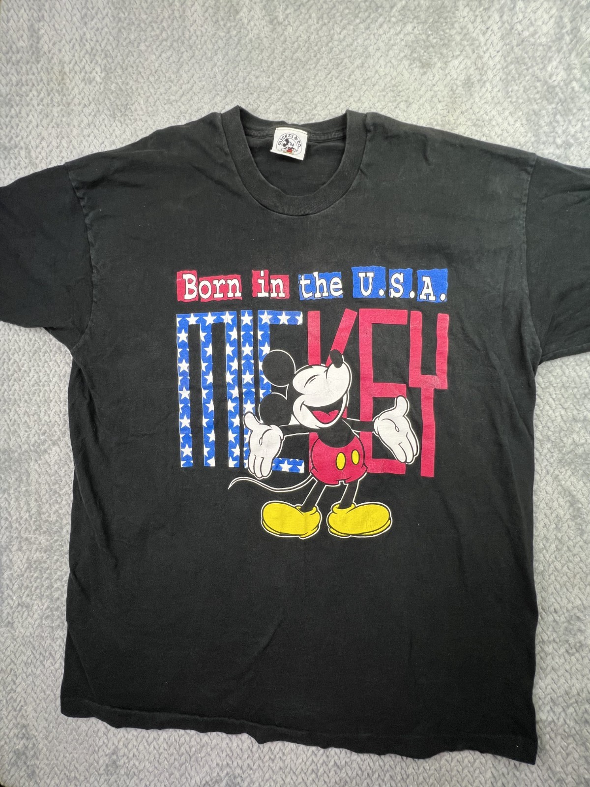 Vintage Mickey Mouse Mens T Shirt Single Stitch Super Size Made USA Black 2XL Di