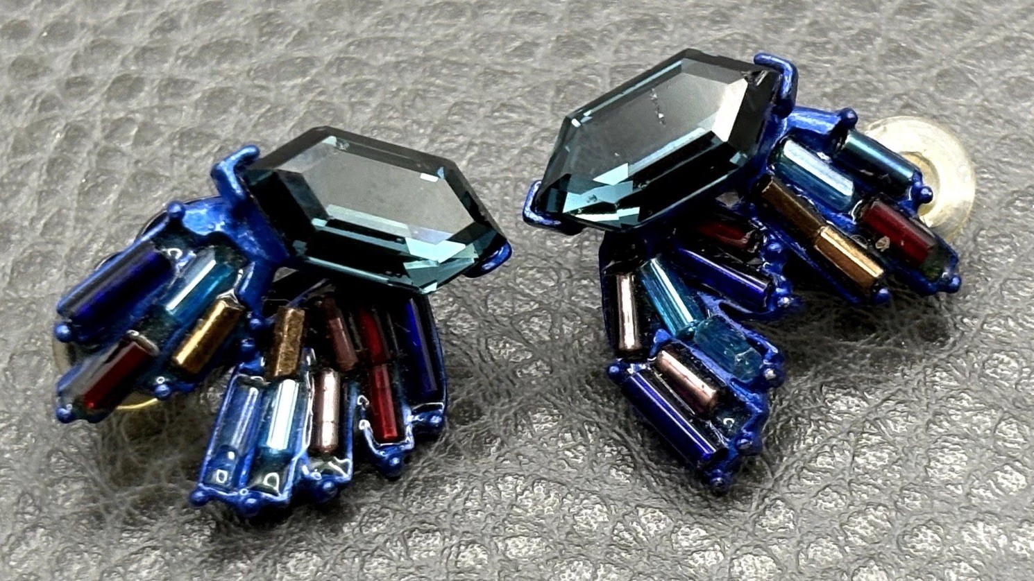 RARE Christian Lacroix Vintage France Blue Crystal Wing Clip On Earrings READ