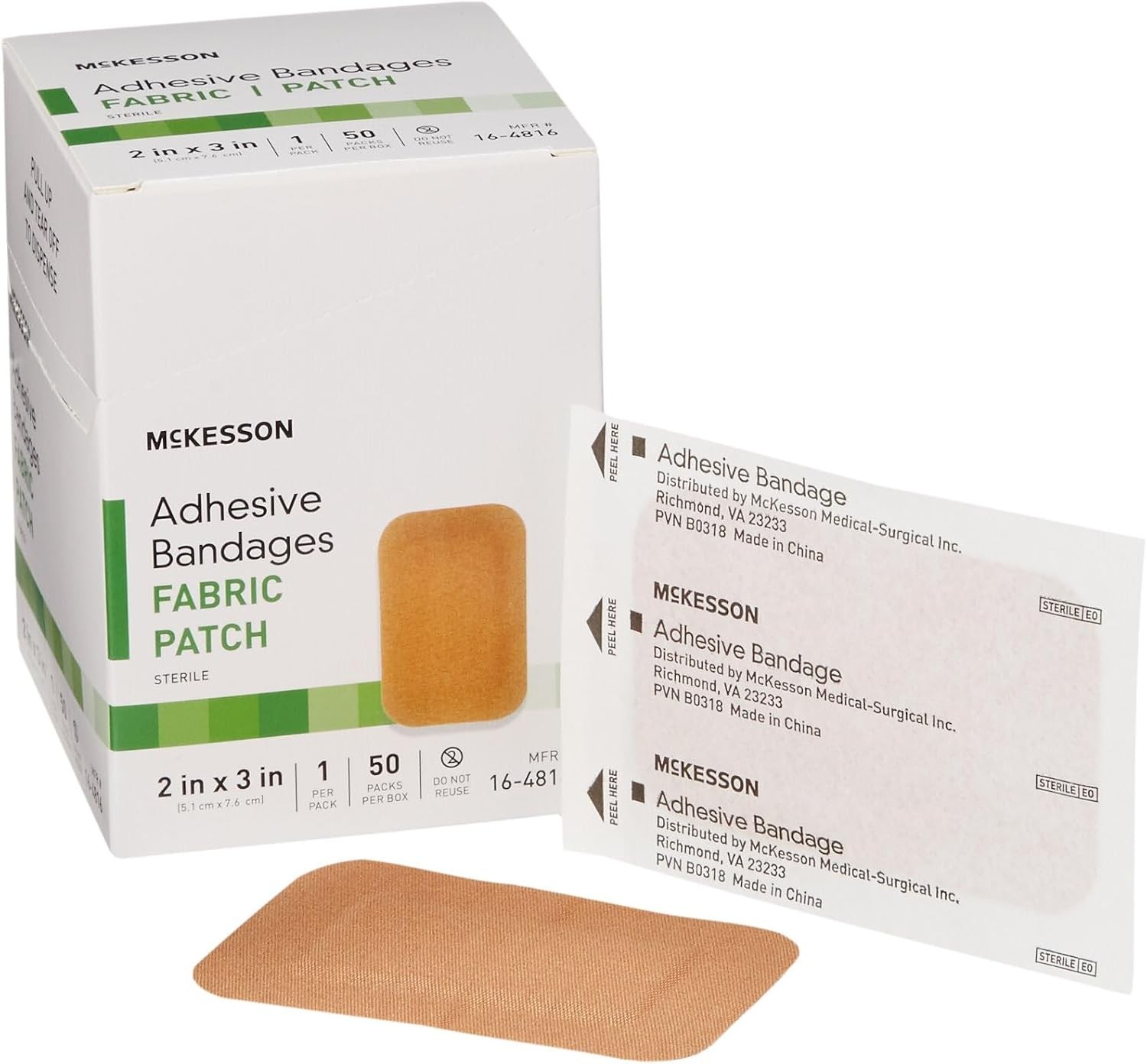 McKesson Adhesive Bandages, Sterile, Fabric, Tan, 2 x 3 in, 50 ct McKesson Adhesive Bandages, Sterile, Fabric, Tan, 2 x 3 in, 50 ct