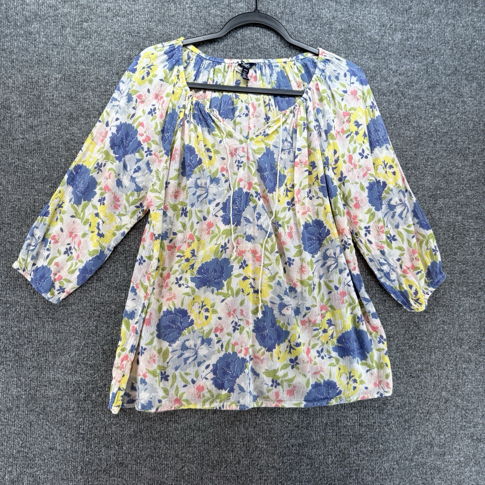 Chaps Top Womens S Floral V-Neck Long Sleeve Peasant Boho Cottagecore Prairie