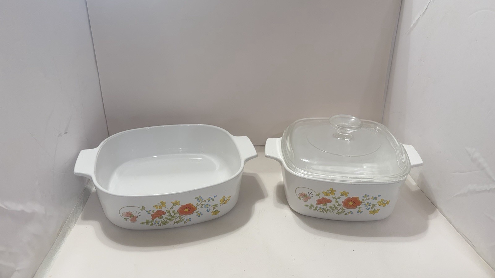 Vintage Corning Ware Wildflower 2 Qt & 1.5 Qt Casseroles Pyrex A7C Lid 