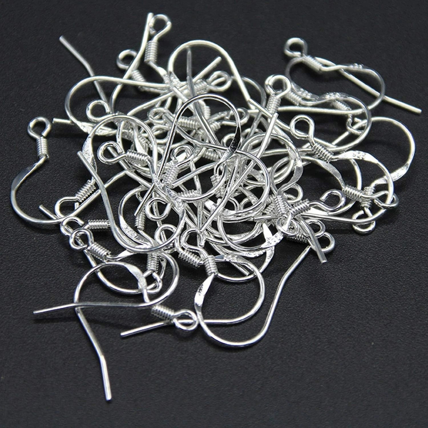100 Pcs / 50 Pairs 925 Sterling Silver Earring Hooks Hook Ear Wires with 100 Pcs