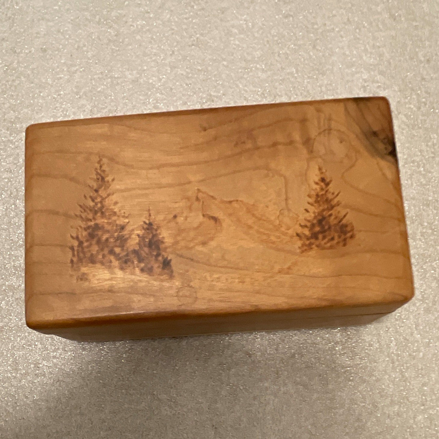 Northwest Gifts Scenic Mountain Myrtle Wood Trinket Box w/Lid, Green Lined Brown