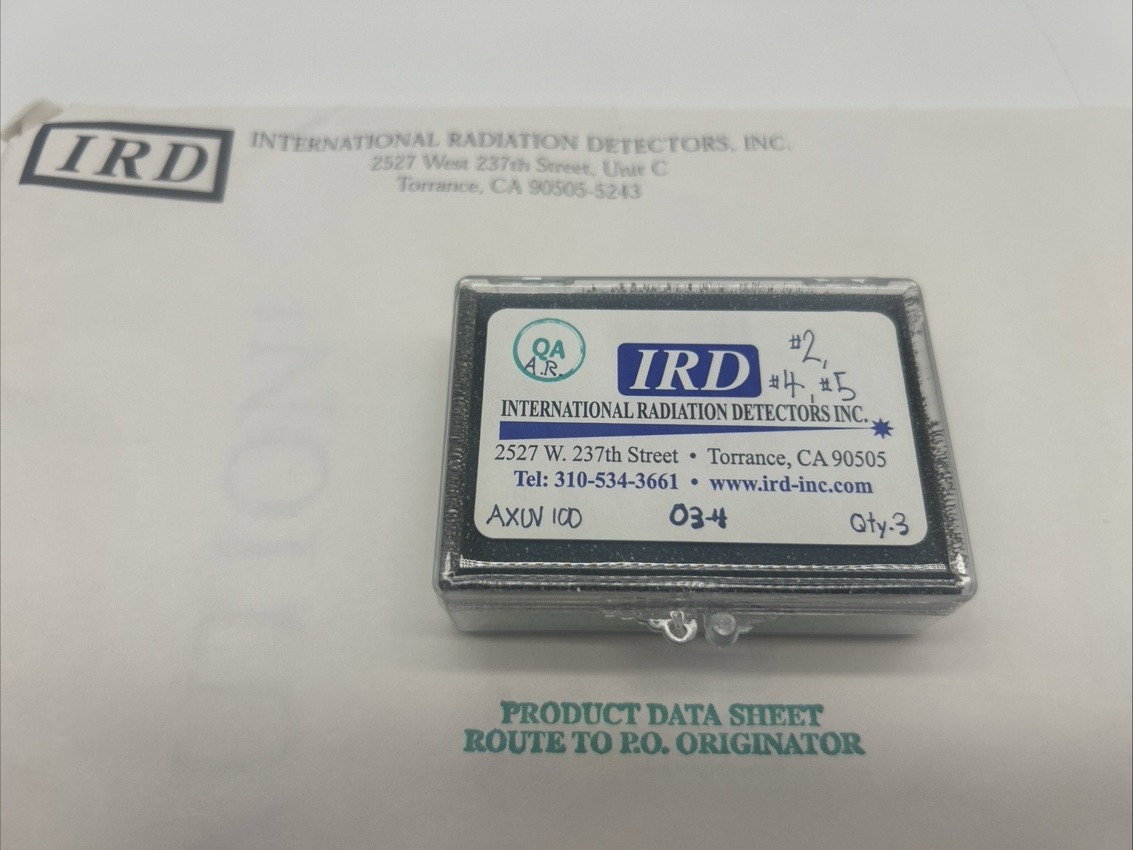 NEW International Radiation Detectors Inc IRD AXUV 100 Rasiation Detectors QTY 3 NEW International Radiation Detectors Inc IRD AXUV 100 Rasiation Detectors QTY 3