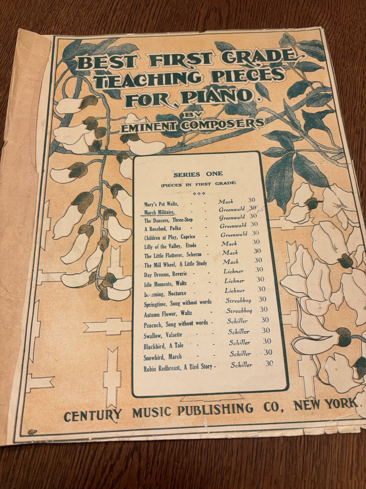 Antique 1909 Piano Sheet Music – Marche Militaire M. Greenwald – Century MusicB1