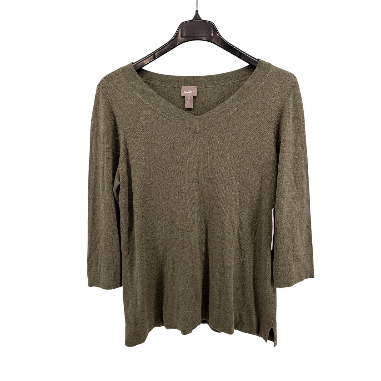 NEW Chico\'s Pullover Womens 2/Large Sweater Green Leaf Heather Cashmere Blend