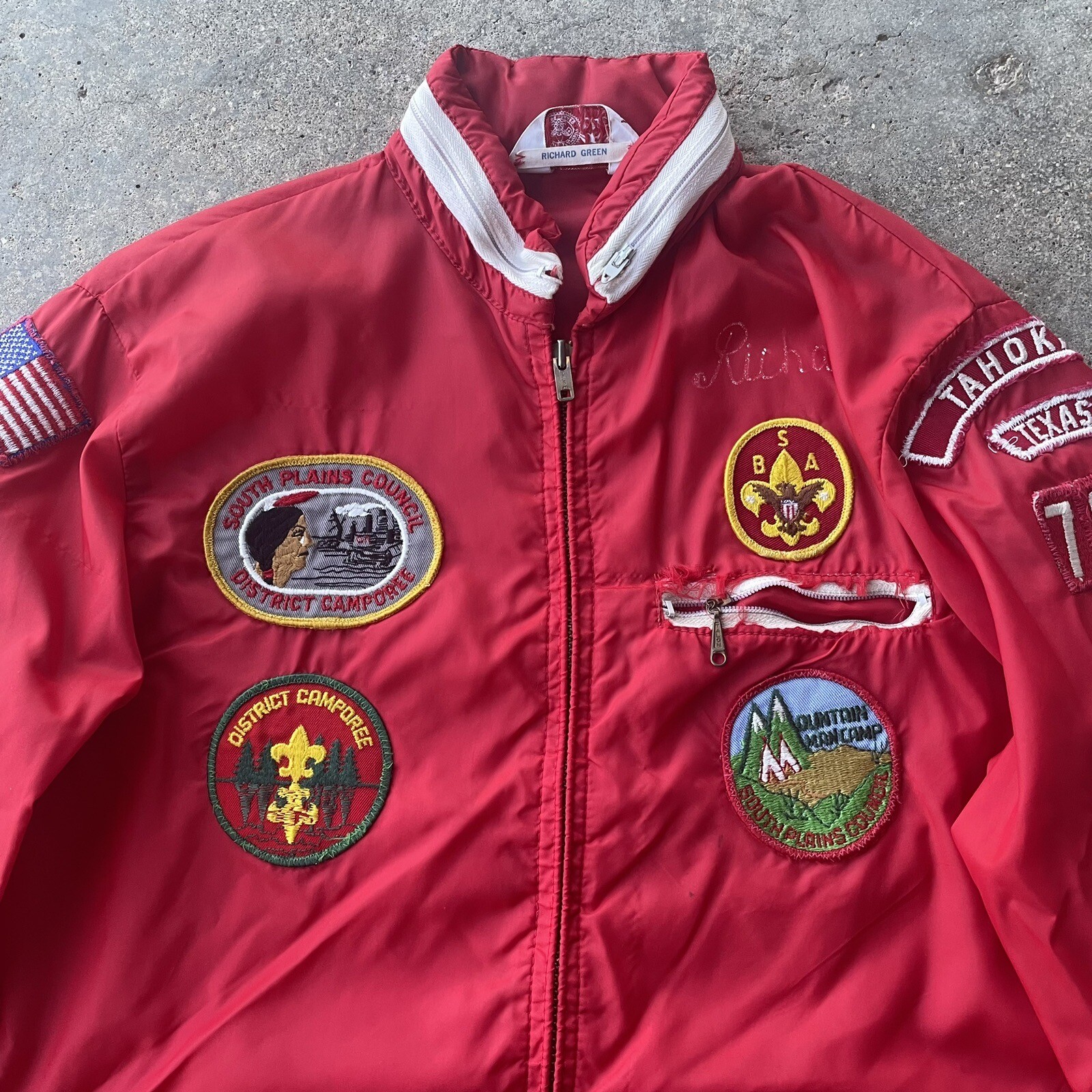 Vtg 60s BSA Boy Scouts Of America Windbreaker Jacket Patched Richard Green Vtg 60s BSA Boy Scouts Of America Windbreaker Jacket Patched Richard Green