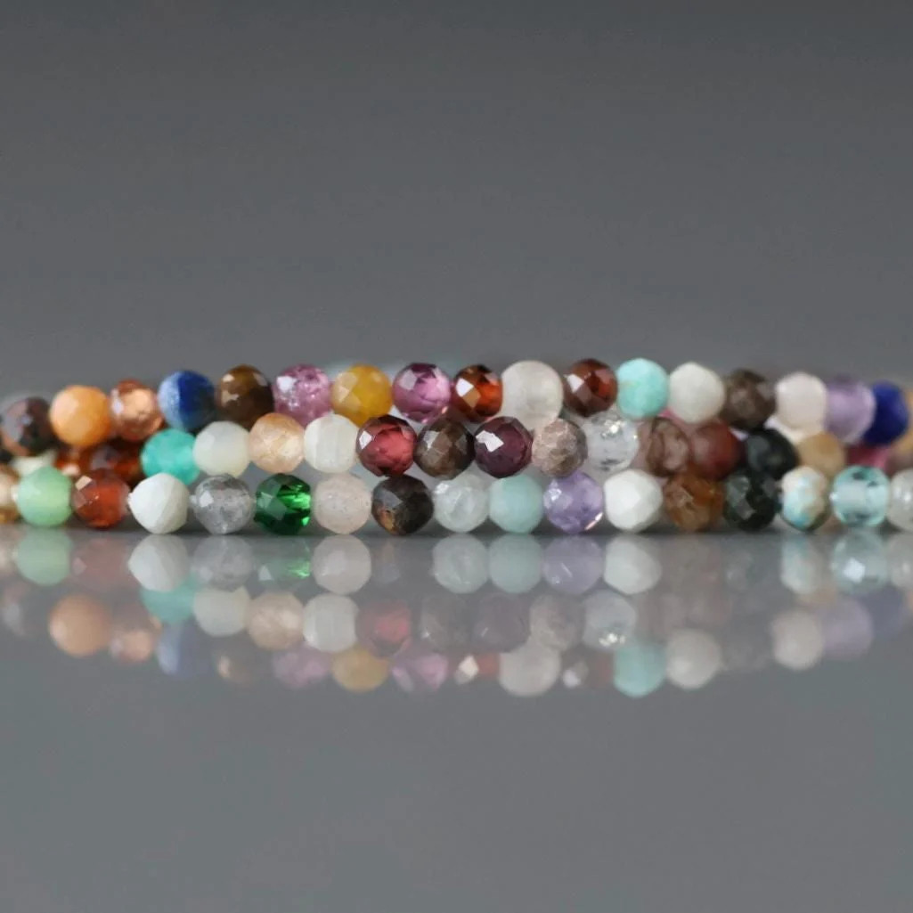Multi Gemstone Micro Beads 1.9mm 2mm Tiny Faceted Round Natural Gemstone 15\ Multi Gemstone Micro Beads 1.9mm 2mm Tiny Faceted Round Natural Gemstone 15\