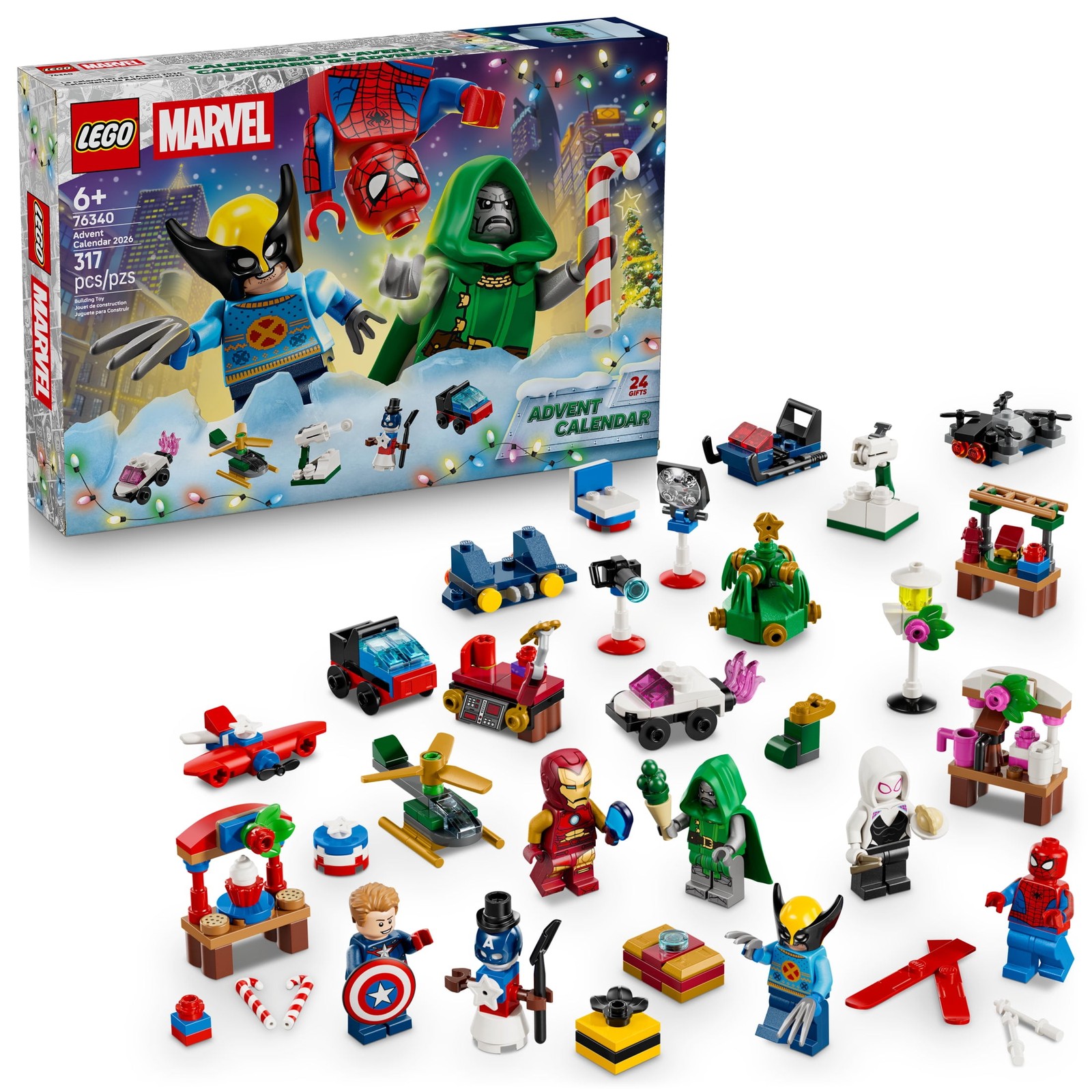 LEGO Marvel Advent Calendar 2026, 317 Pieces, 6 Festive Marvel Minifigures,
