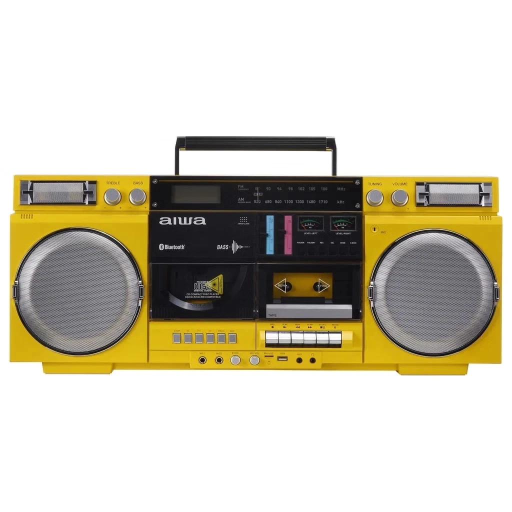 Aiwa Backtrack Retro Boombox with Bluetooth, Yellow