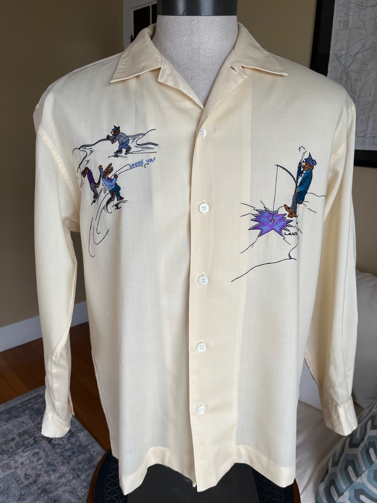 RARE Lancel Paris Men Sz. L (Bespoke) Embroidered L/S Shirt Fukusuke Corp. Japan