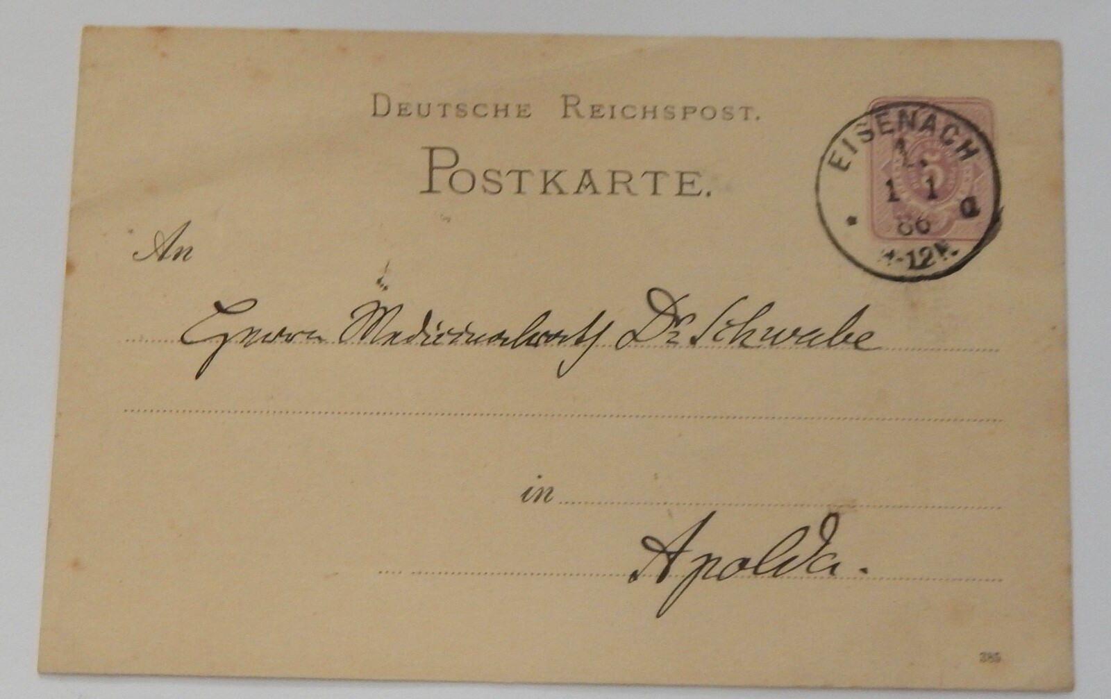 Eisenach Germany 1886 postalcard postcard Eisenach Germany 1886 postalcard postcard