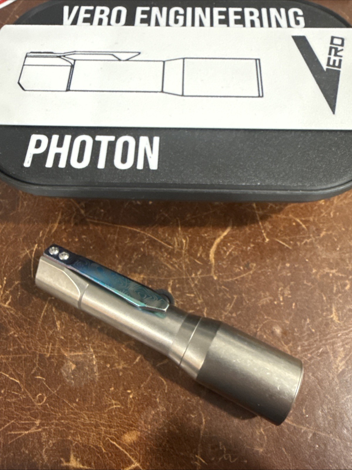 Vero Engineering Photon V Flashlight 800lm LED Titanium Stonewashed Custom Clip