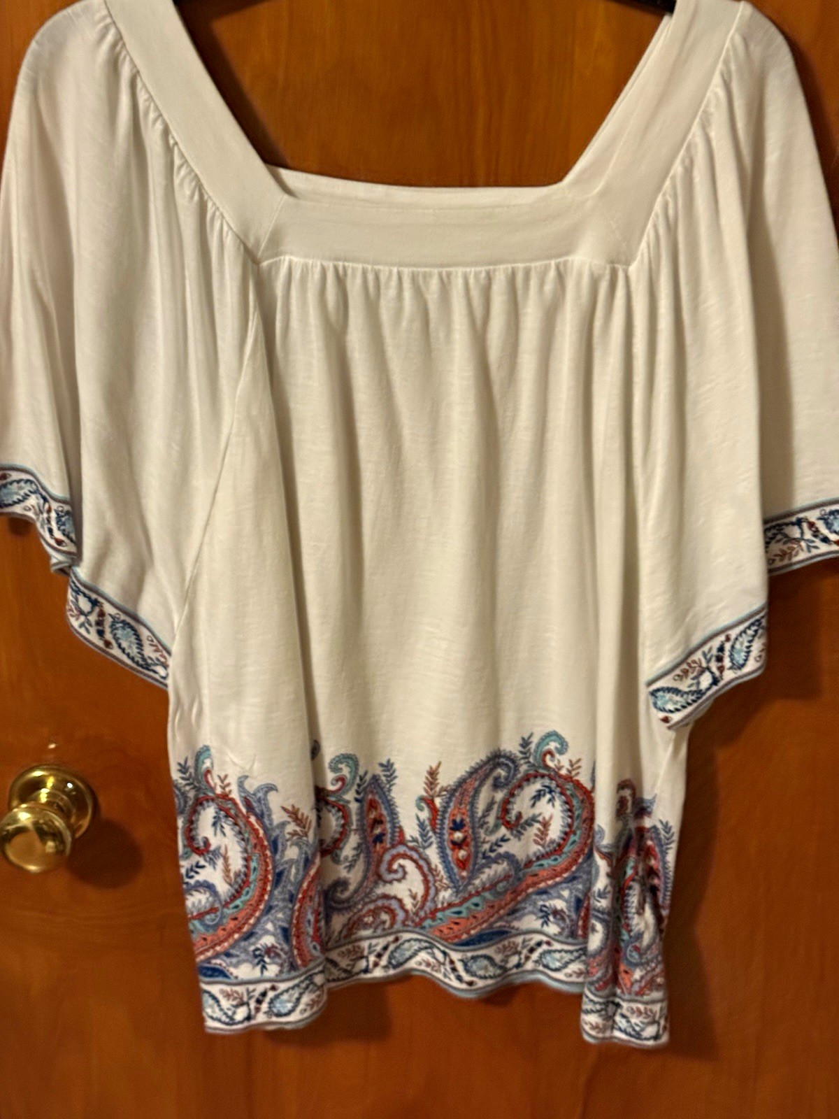 J. Jill Women\'s White Square Neck Short Sleeve Knit Paisley Tunic Blouse M J. Jill Women\'s White Square Neck Short Sleeve Knit Paisley Tunic Blouse M