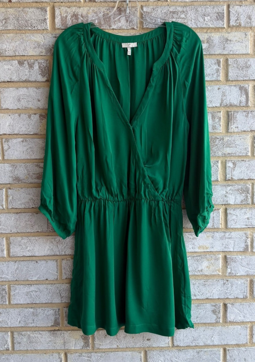 Joie 3/4 Sleeve V-Neck Faux Wrap Green Mini Dress Women\'s Size L