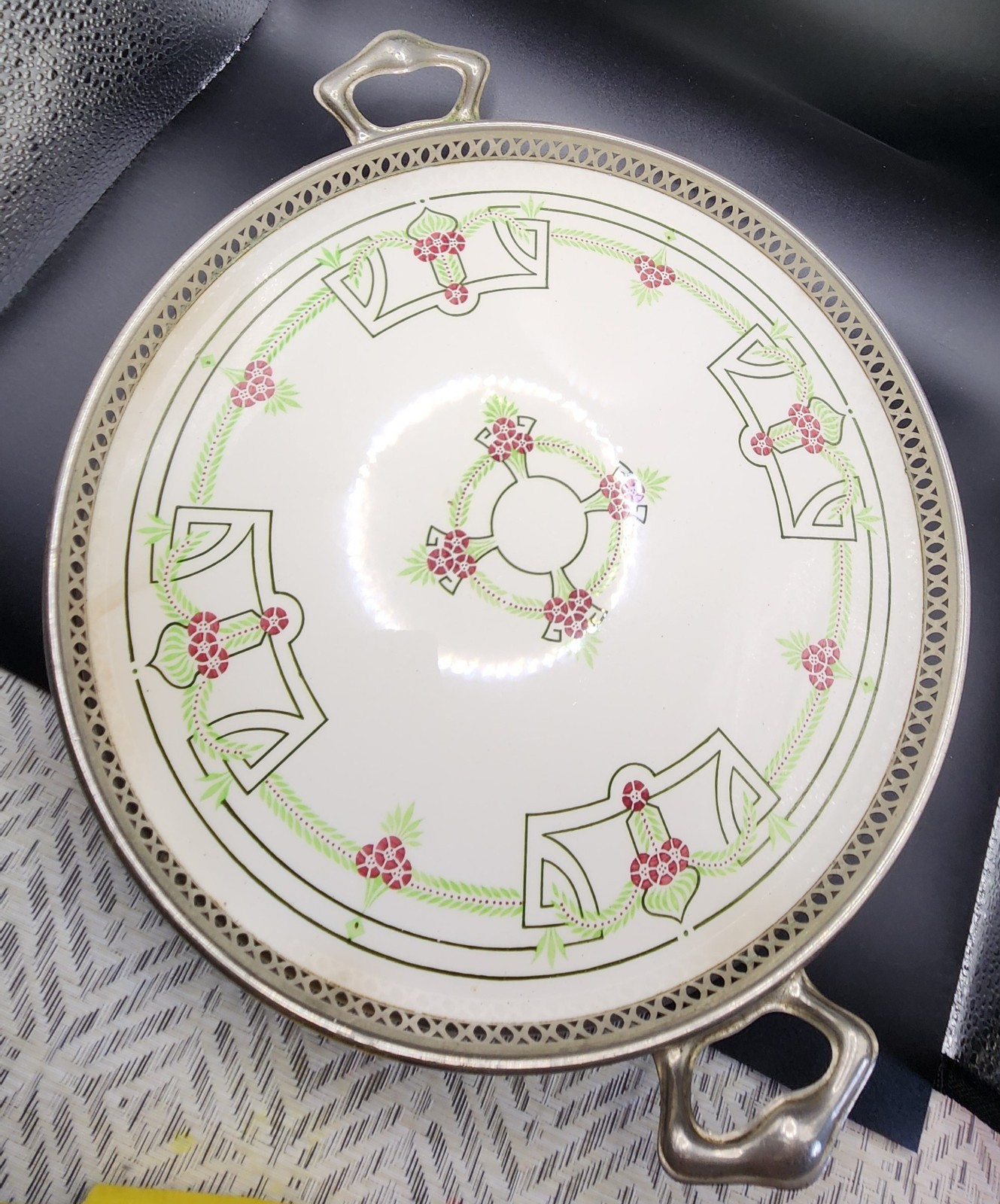 Antique Gebrüder Mehner Porcelain Gallery Tray German Art Deco Flower 1202 O10 Antique Gebrüder Mehner Porcelain Gallery Tray German Art Deco Flower 1202 O10