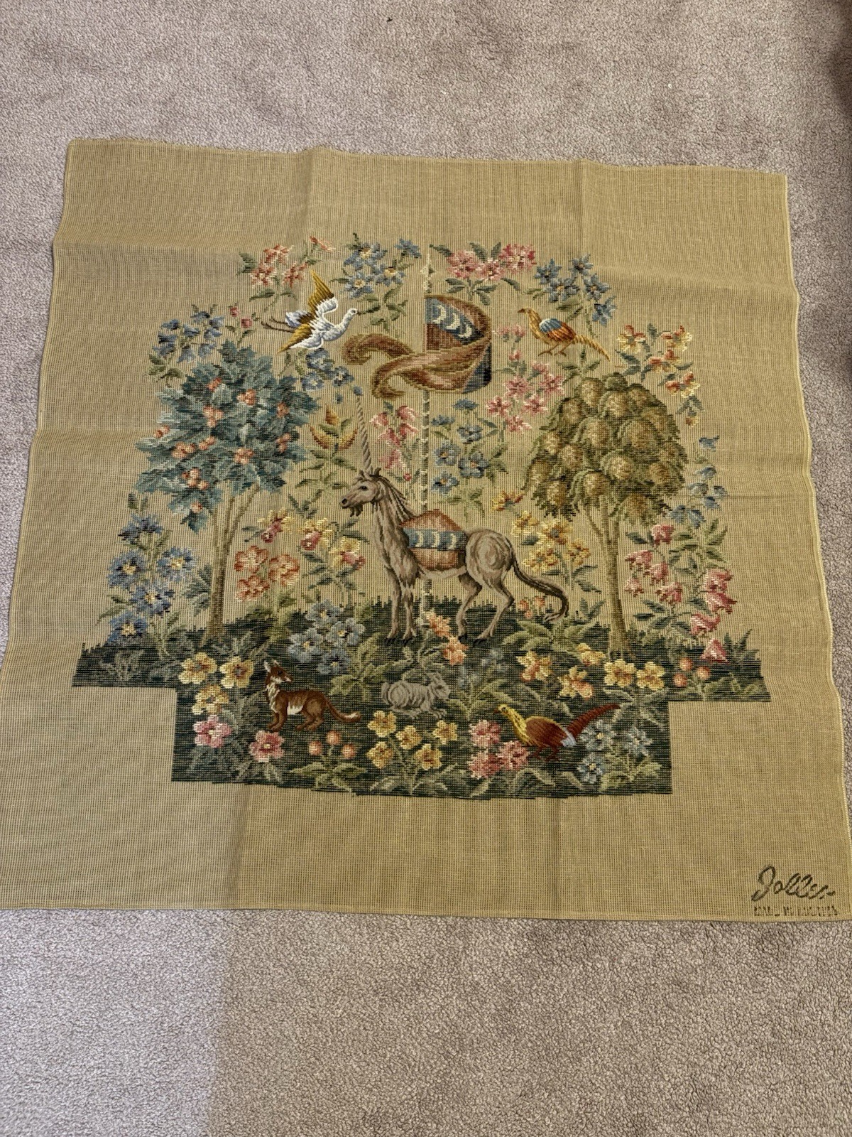 Vintage Jolles Needlepoint Embroidered Canvas 38 x 38 #51111 S With Yarn Vintage Jolles Needlepoint Embroidered Canvas 38 x 38 #51111 S With Yarn