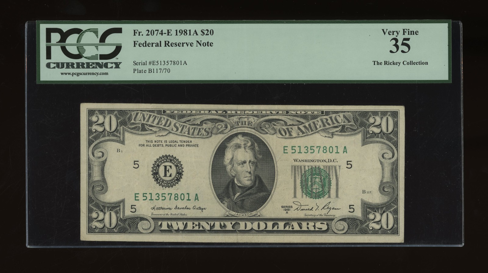 DBR 1981-A $20 FRN Richmond Fr. 2074-E PCGS 35 Serial E51357801A