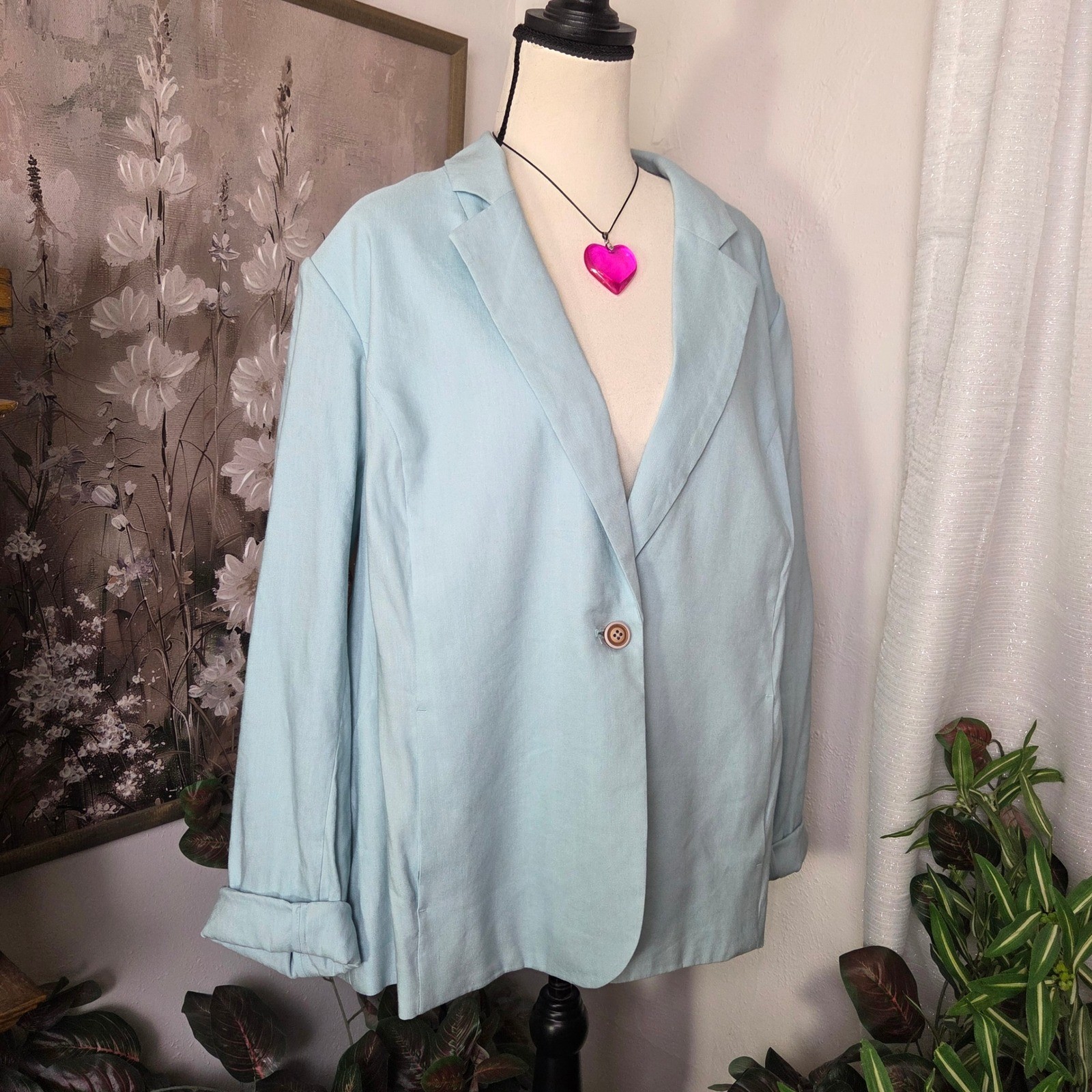 J. Jill Love Linen Sea Glass Blue Blazer Jacket XL NWT 265251