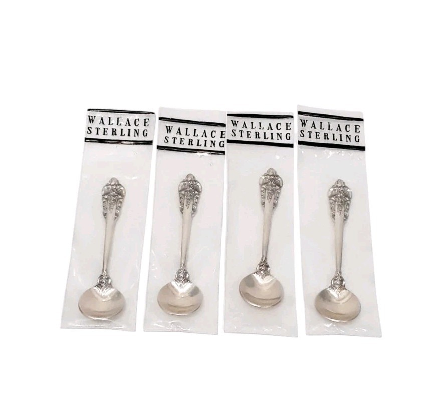 Vintage Wallace Sterling Silver Grande Baroque Salt Spoons Set of 4 Small 2.5\