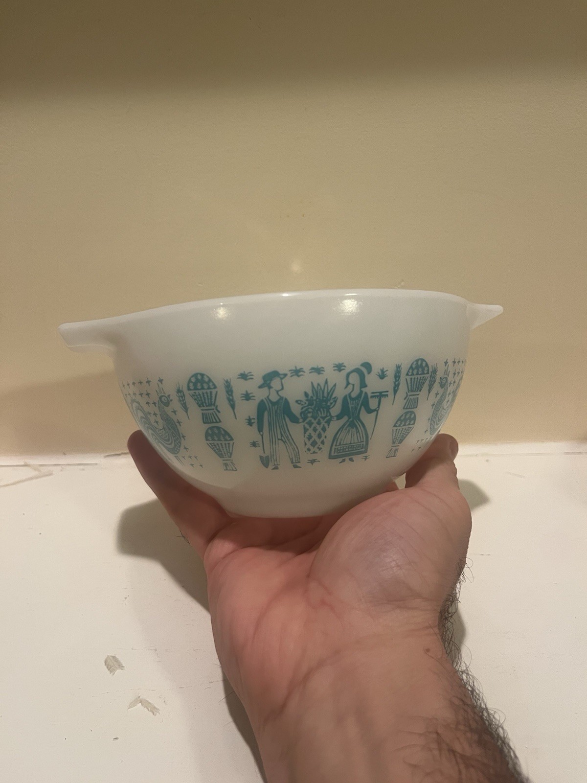 Vtg Pyrex Amish Butterprint Cinderella Mixing Bowl 441 White Turquoise 1.5 Pt 