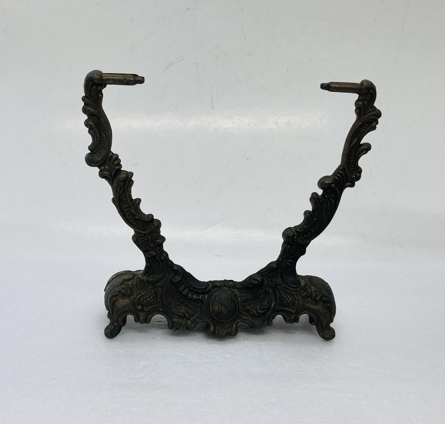 Antique Victorian Bronze Spin Mirror Holder Frame 4.75” Tabletop Ornate Decor X