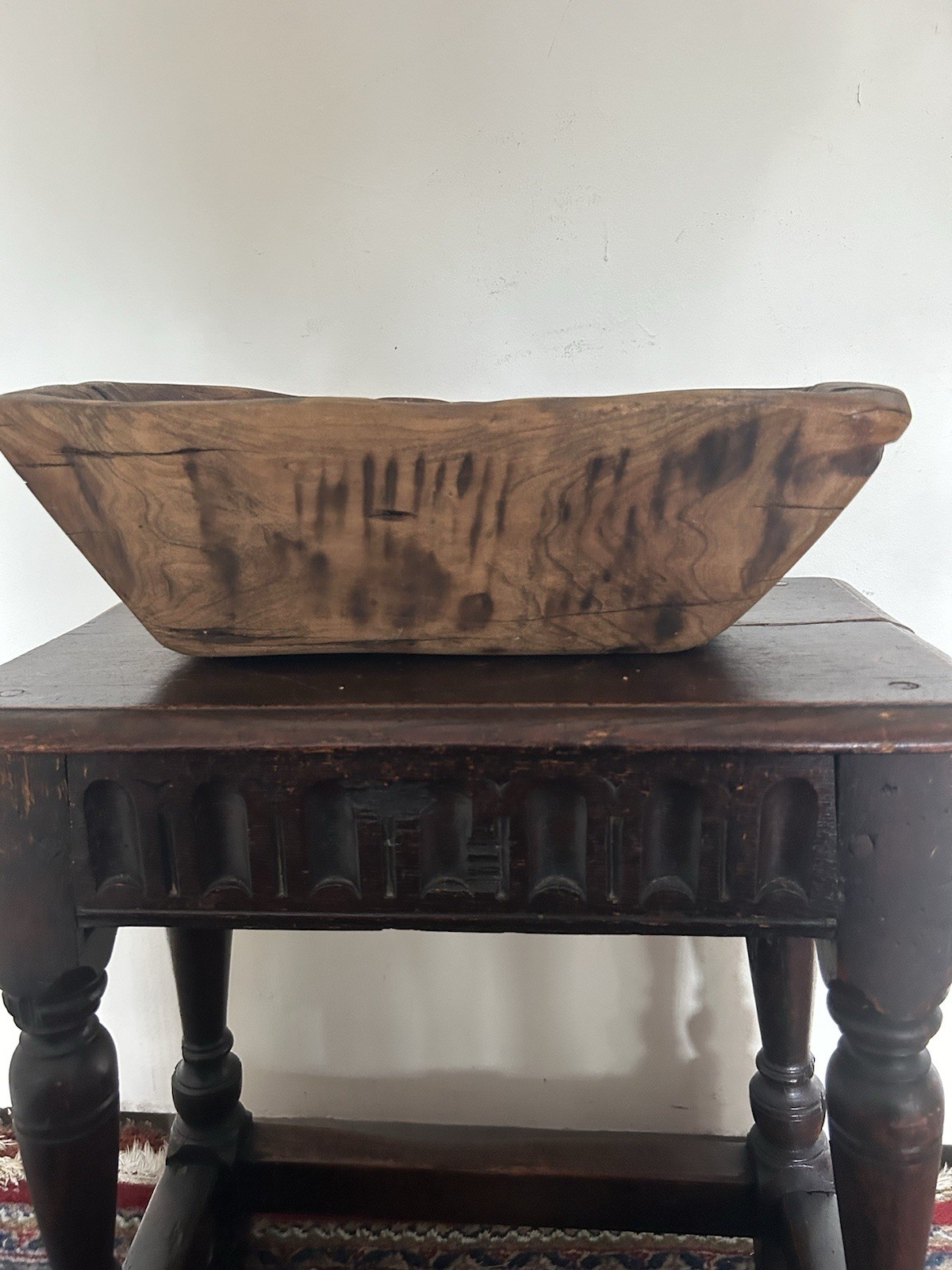 Early Antique Primitive Hand Carved Wood Trencher Bowl
