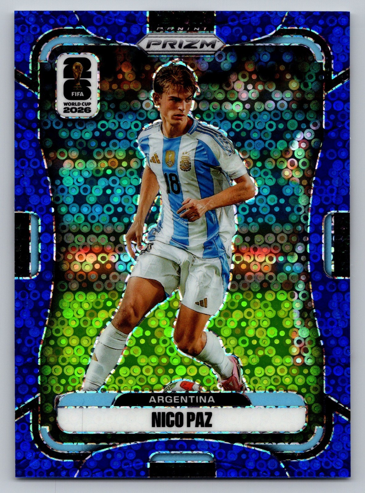 Nico Paz 2026 Panini Prizm FIFA World Cup Soccer #4 Blue Disco Prizm #D 26/49