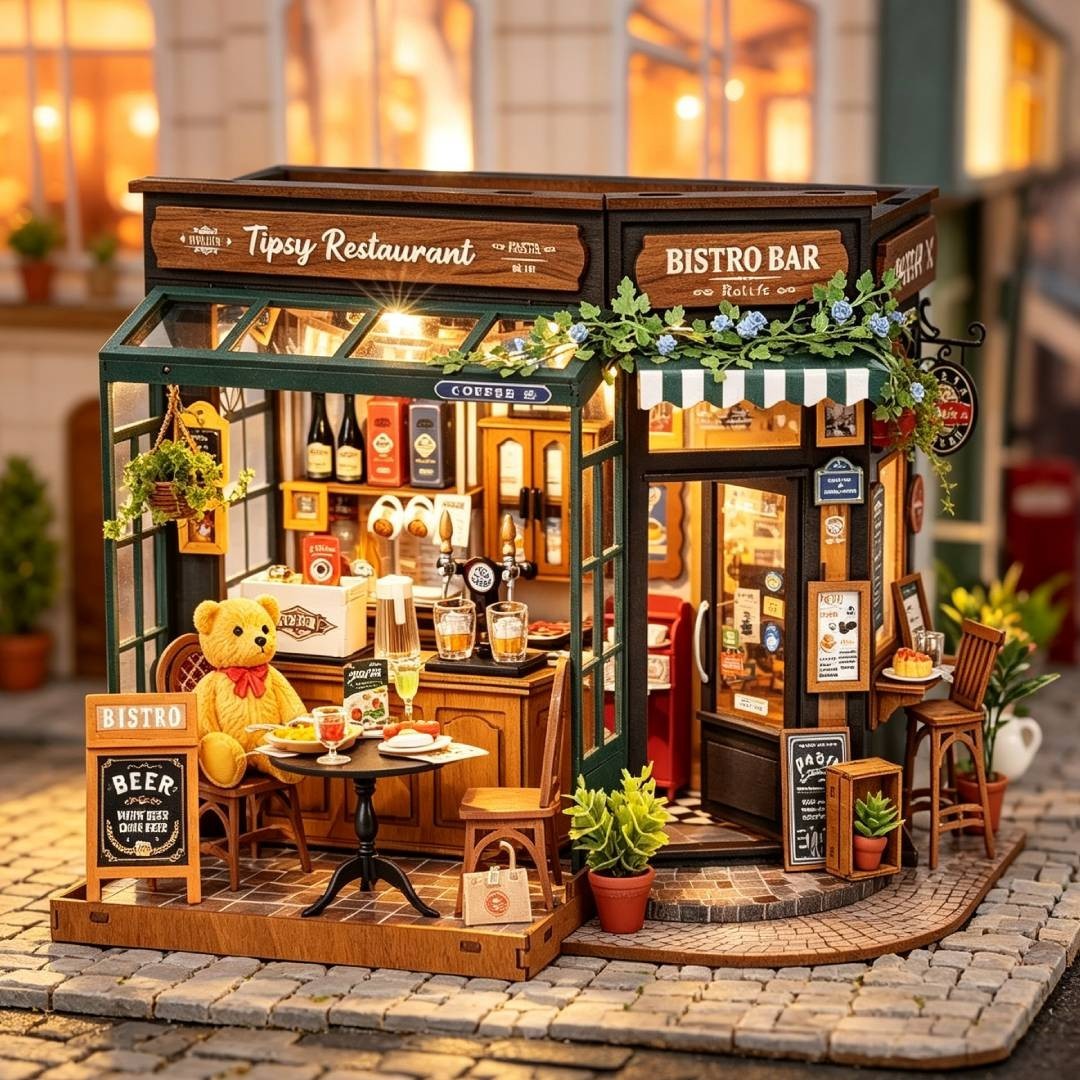 Rolife DIY Miniature House Kit Coffe & Bar Dollhouse Tipsy Restaurant Xmas Gift