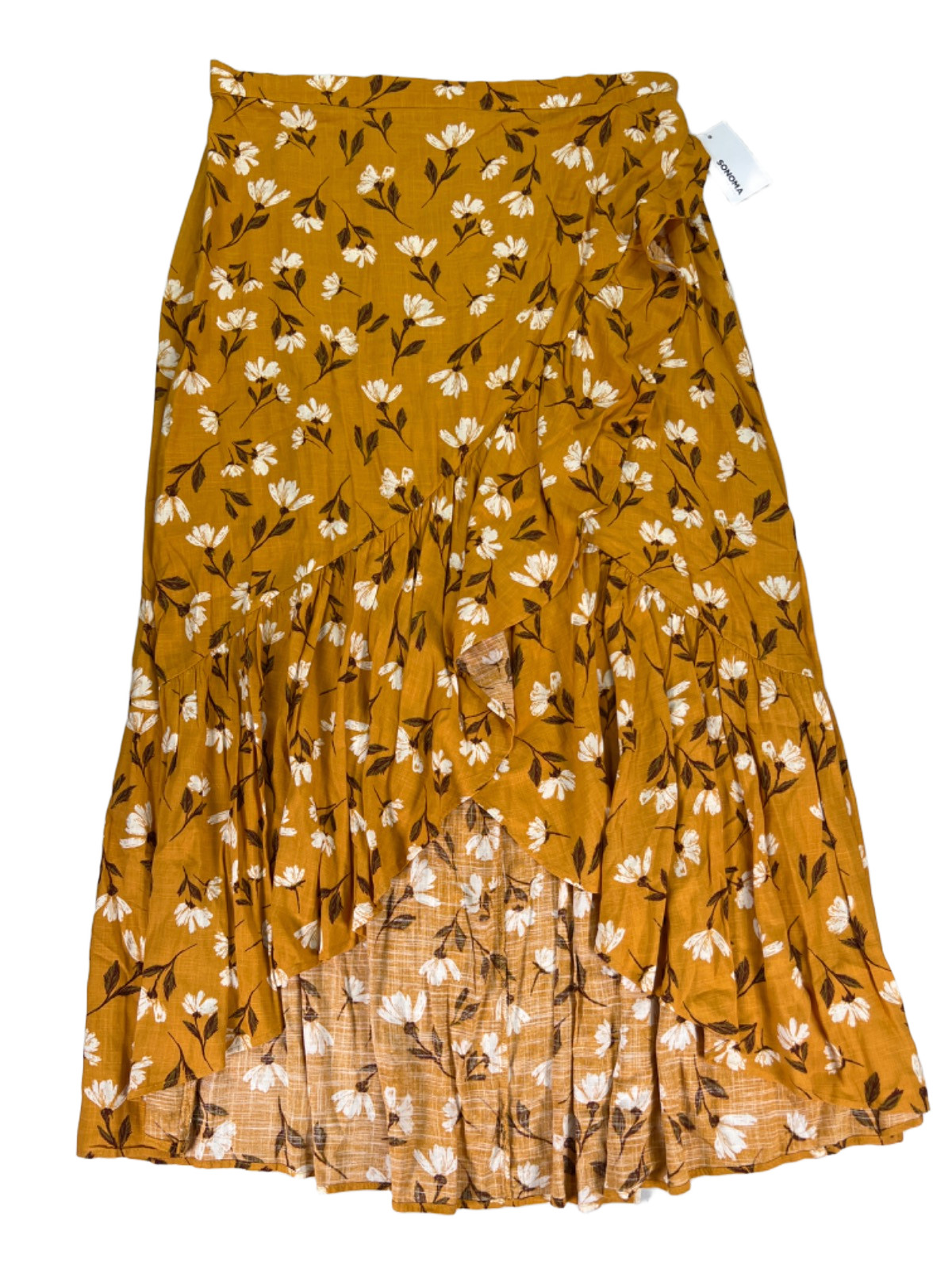 Sonoma Women\'s Light Brown Floral Tiered/Ruffled Hi-Low Pull On Midi Skirt - XL