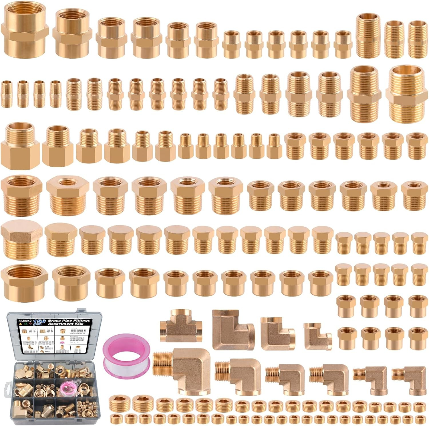 156PCS Brass Pipe Fittings Kit,1/8