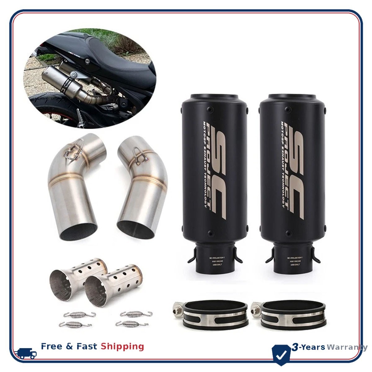 Slip for Ducati Monster 696 796 795 1100 Exhaust System Mid Pipe Carbon Muffler