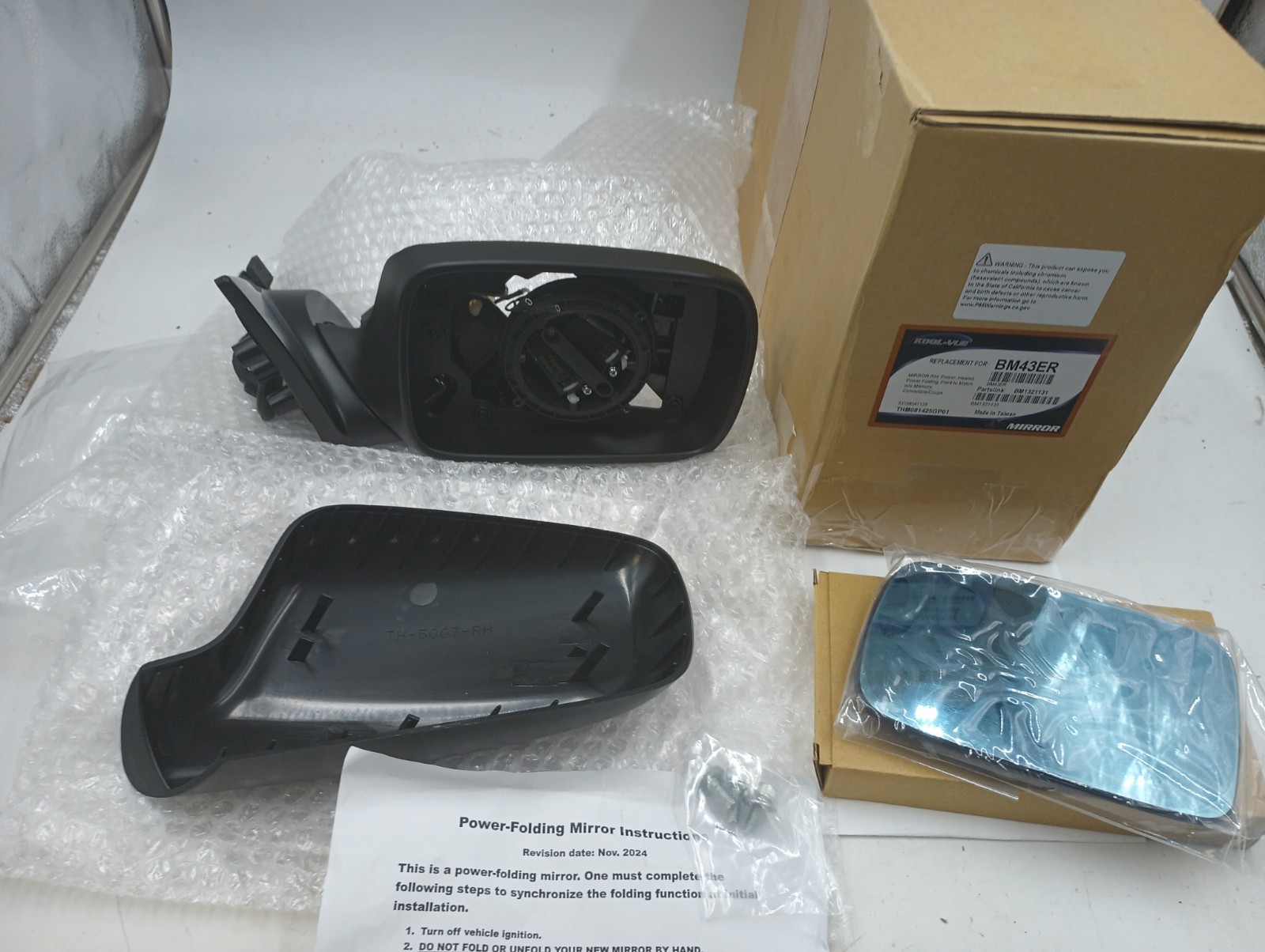 KOOL-VUE MIRROR BM43ER RIGHT SIDE POWER HEATED POWER FOLD W/O MEMORY PAINTABLE