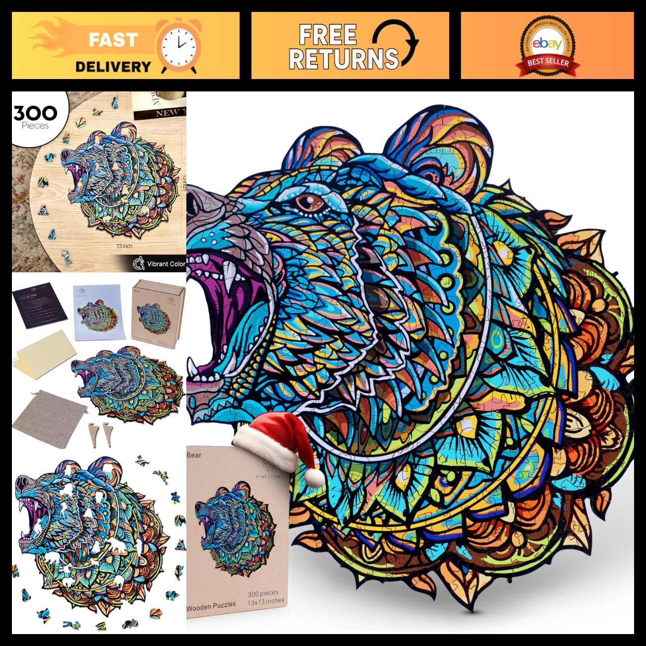 300 Piece Wooden Bear Puzzle for Adults - Jigsaw Puzzle with Gift Box & Bag