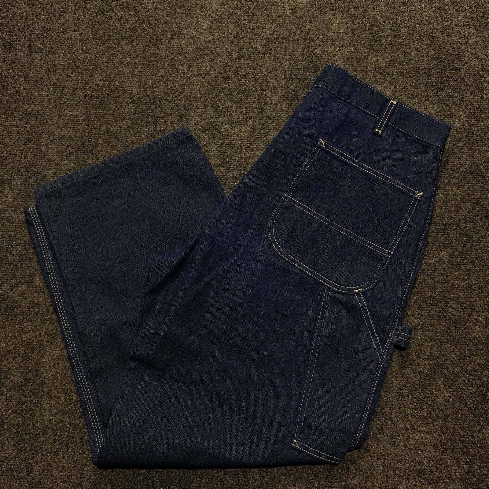 1980s Sears Roebucks Dark Wash Blue Denim Carpenter Jeans Relaxed Fit Workwear