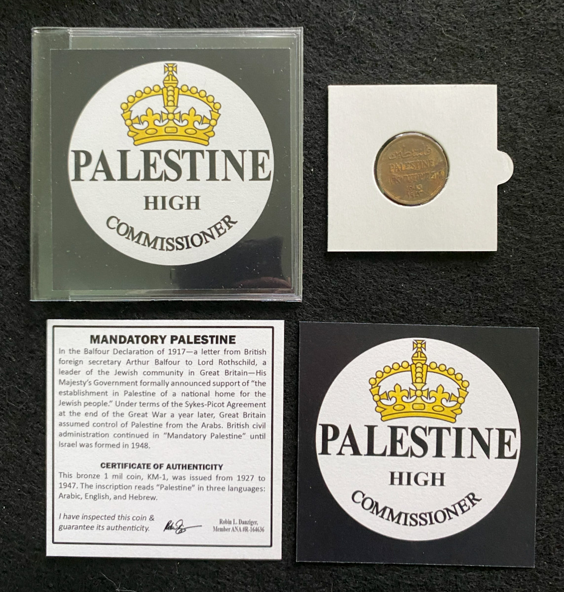 Mandatory Palestine Bronze Coin KM-1 1927-1947 COA & History & Album Included Mandatory Palestine Bronze Coin KM-1 1927-1947 COA & History & Album Included