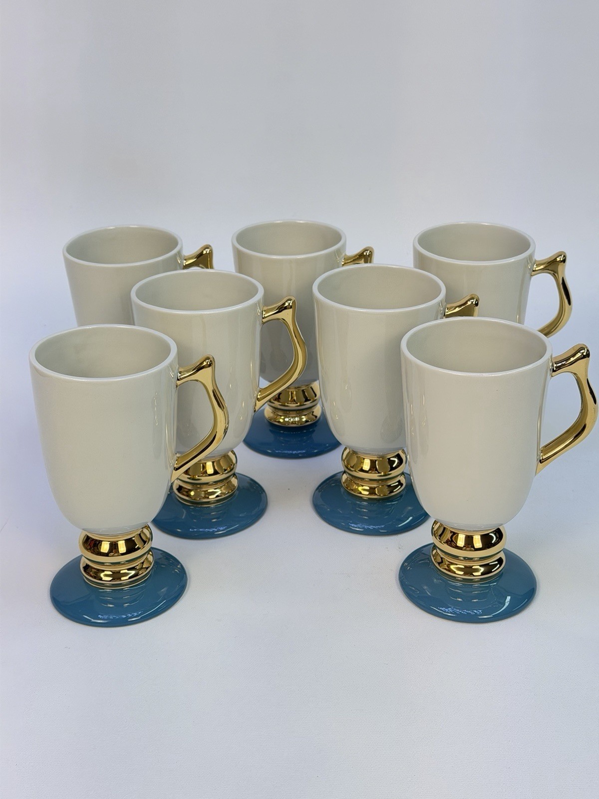 Vintage Hall China 1273 Irish Coffee Mugs Teal Blue Gold Trim Set of 7 USA Vintage Hall China 1273 Irish Coffee Mugs Teal Blue Gold Trim Set of 7 USA