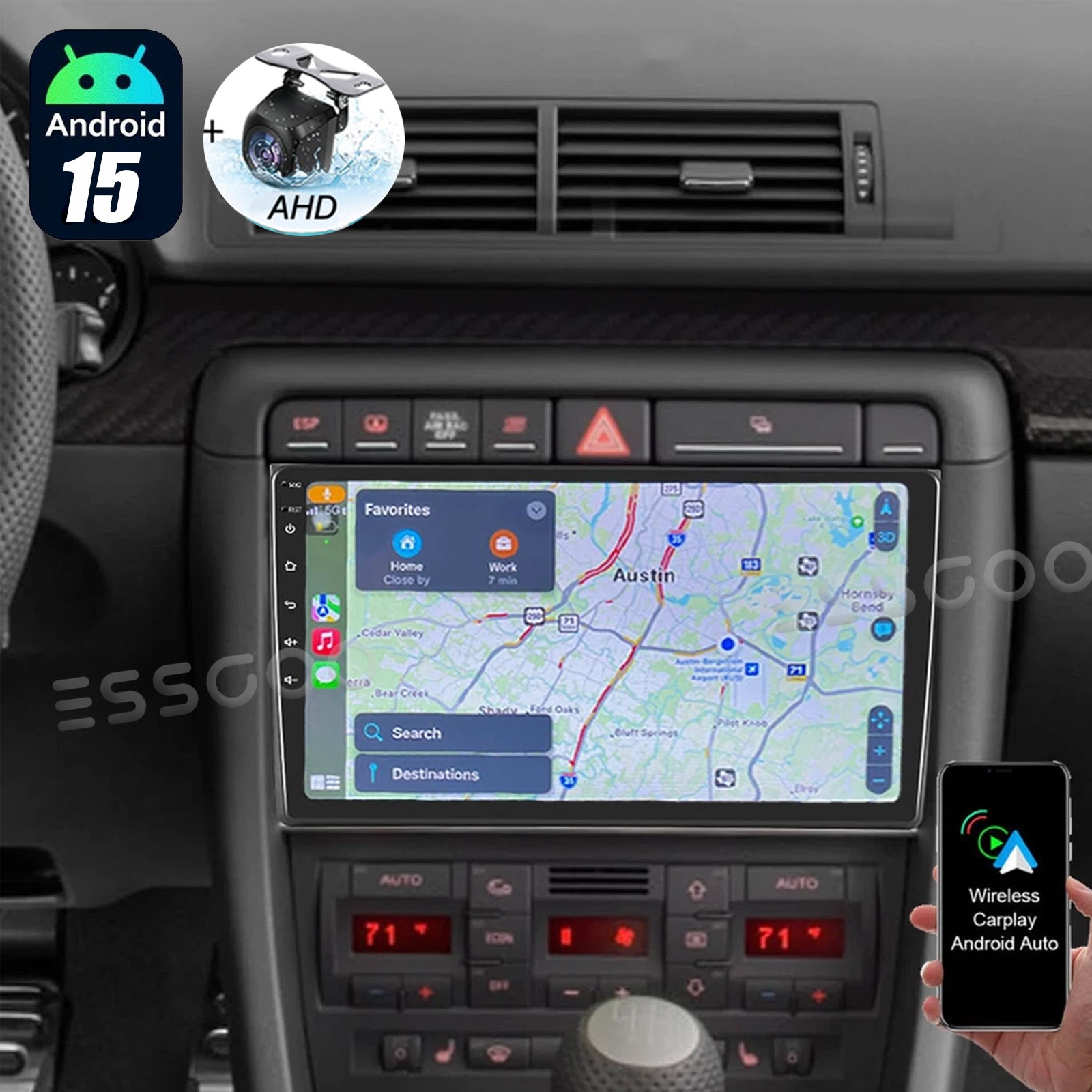 For Audi A4 2002-2008 Apple Carplay Car Stereo Android GPS Wifi Player w/Camera
