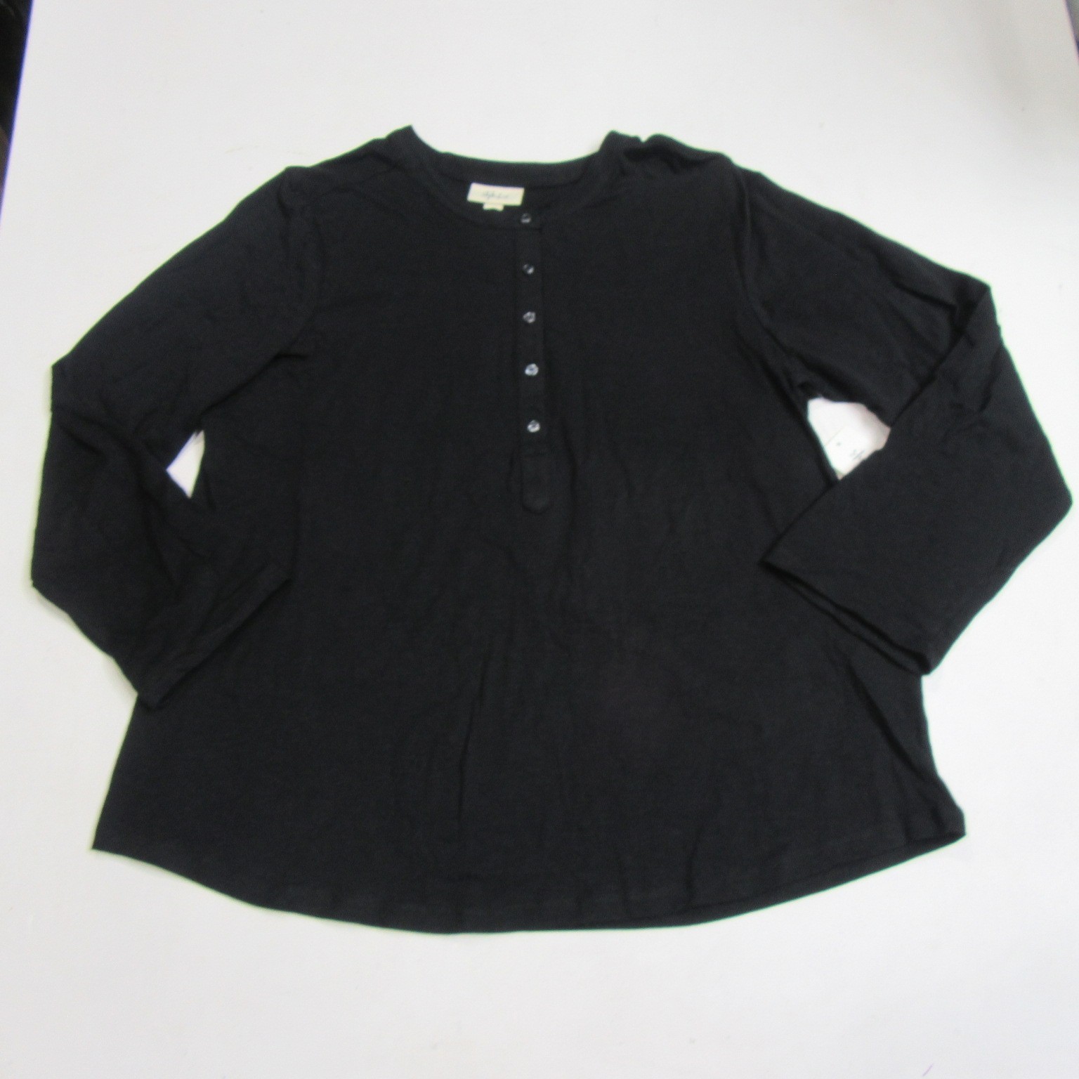 Style & Co Womens Plus Size 2X Henley Black T-Shirt Roll-Tab Long Sleeve Style & Co Womens Plus Size 2X Henley Black T-Shirt Roll-Tab Long Sleeve